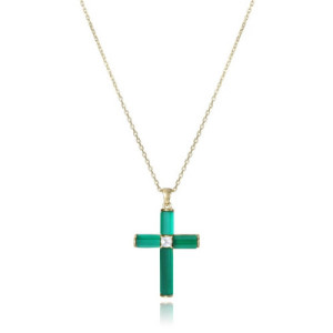 Collar de Plata con Cruz Verde Para Mujer 2302C100-42